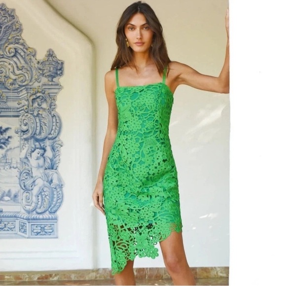 Adelyn Rae Crochet Lace Sleeveless Asymmetrical Hem Dress Small Green NWT - Picture 3 of 16
